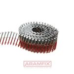 BS EN 10230-1:2000 WI Wirecoil Nails 15deg-Angle 2.33x50mm High Carbon C1045 Zinc Plated half red Vinyl Coated Ring Round