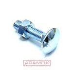 DIN 603/555 Carriage Bolt with Nut M20x130mm Grade 4.8 Zinc Plated METRIC Partially Rounded